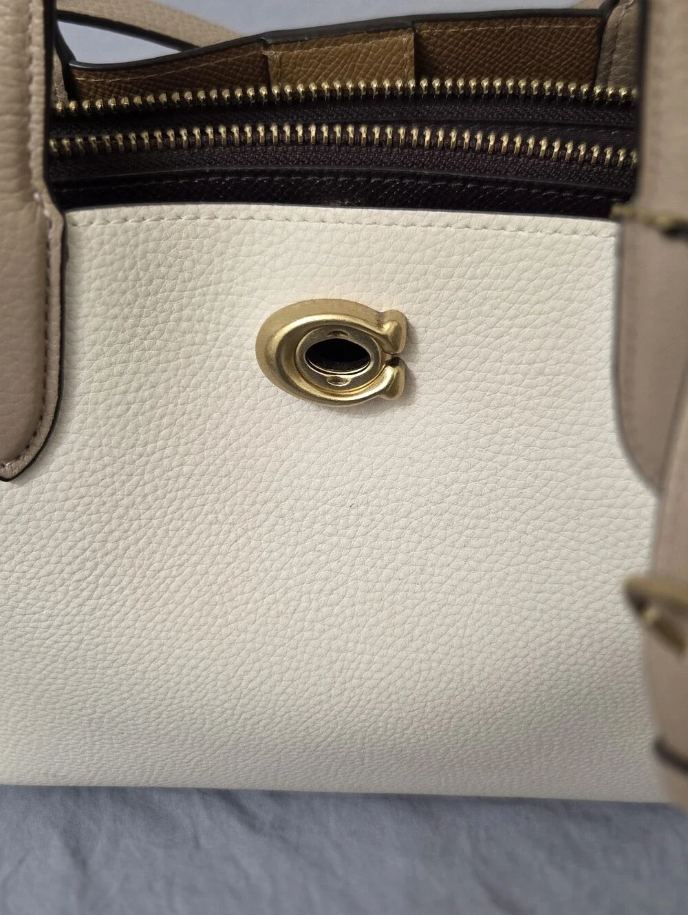 Coach Cream and Tan Leather Crossbody Tote with Gold Hardware And  Worn Twice